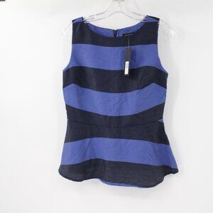 NWT Banana Republic Blouse womens 4 Striped Peplum Top Shimmer Sleeveless blue